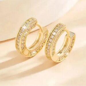 New, 18K Rhinestone Huggie Hoops